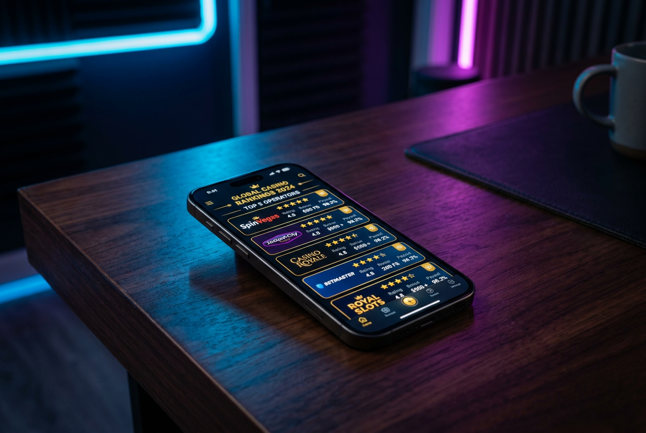 Smartphone screen showing top rated casino ranking for 2026.